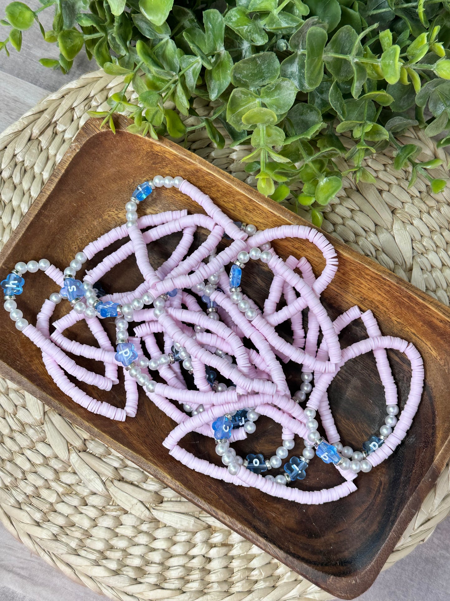 Blue Flower Initial Bracelet