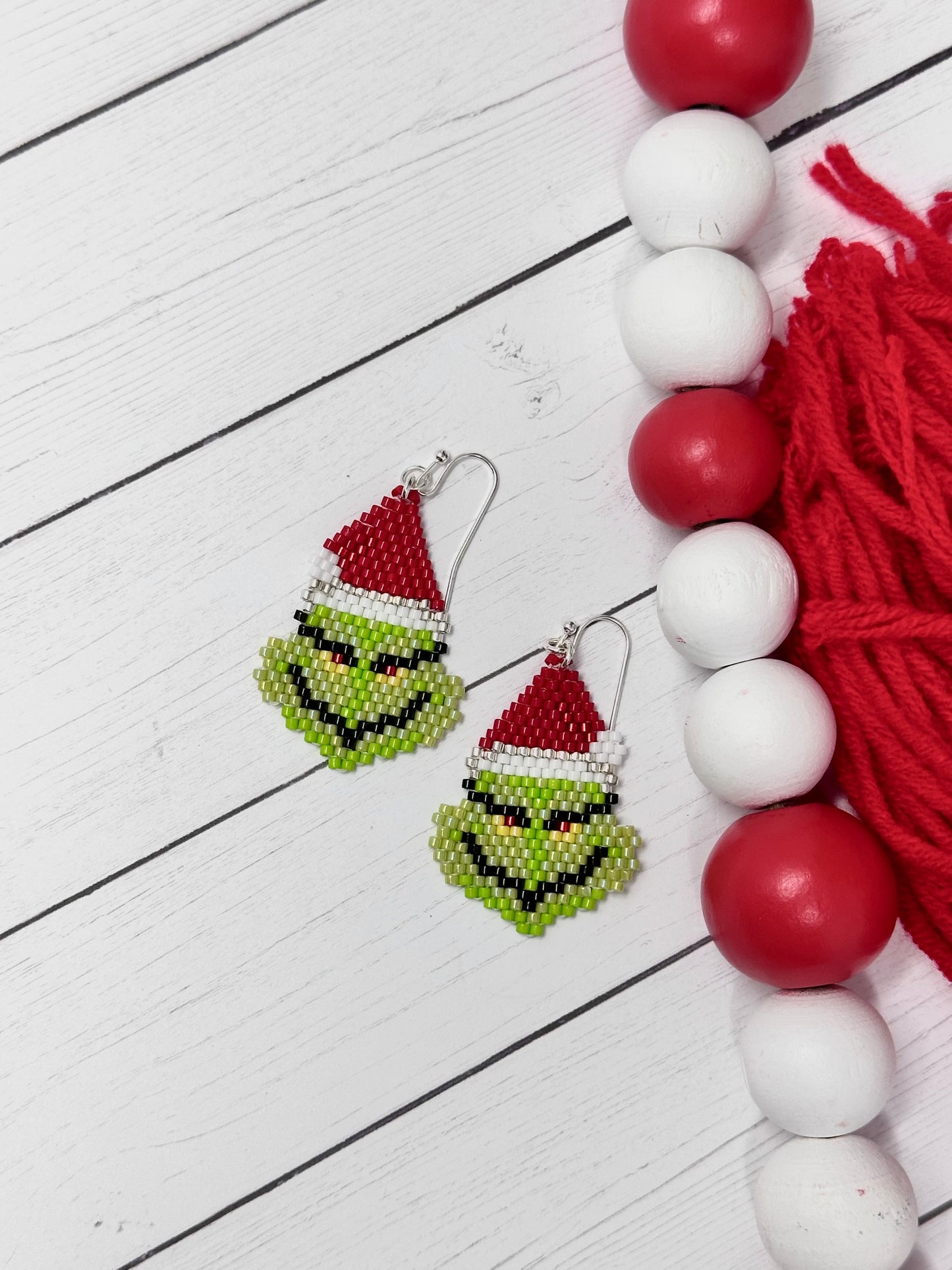 Woven Grinch Bead Earrings