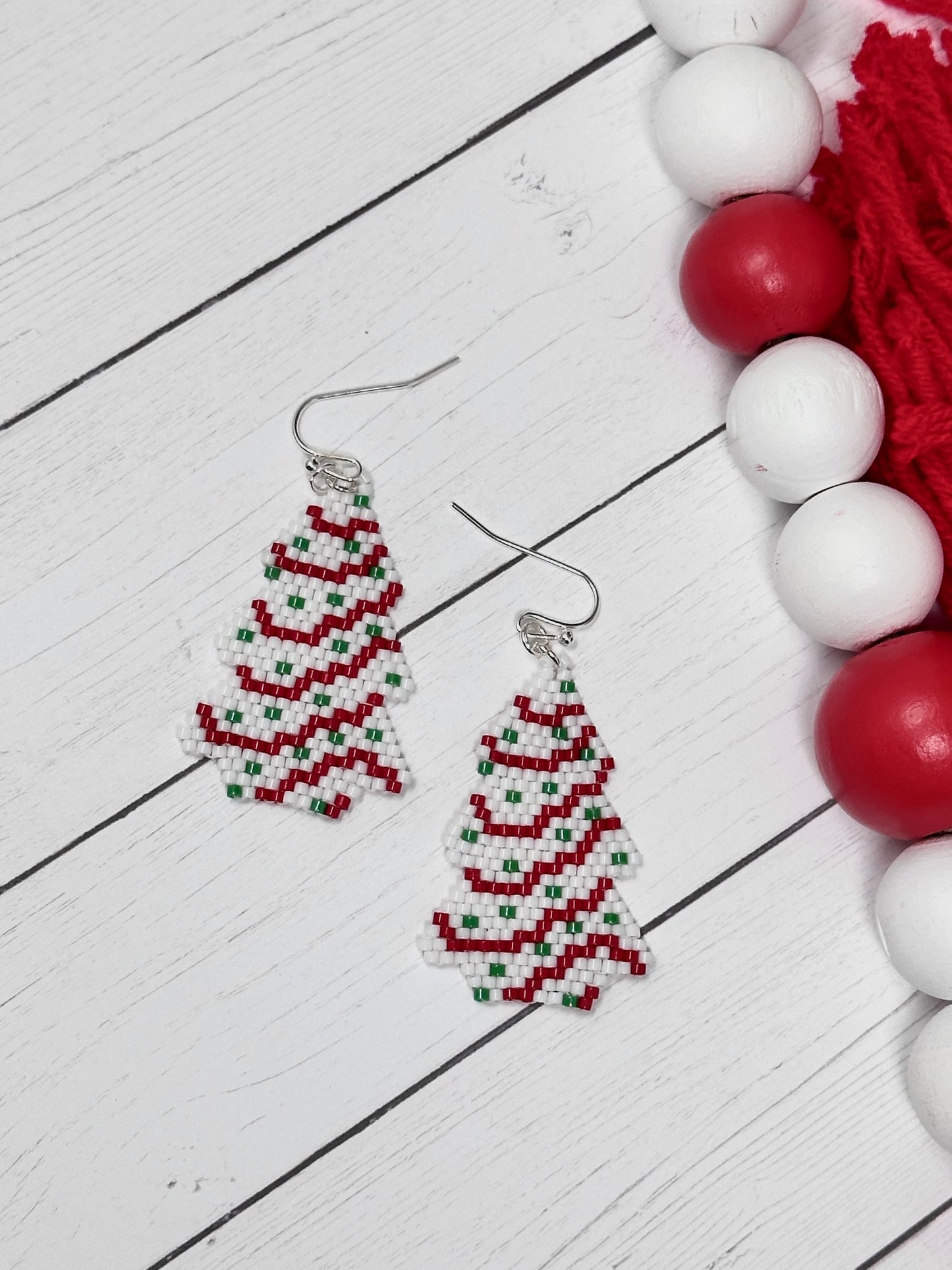 Beaded Christmas Tree Cake Earrings