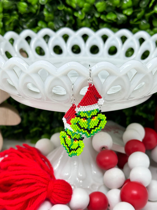 Woven Grinch Bead Earrings