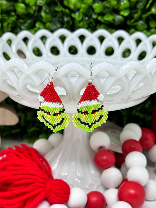 Woven Grinch Bead Earrings