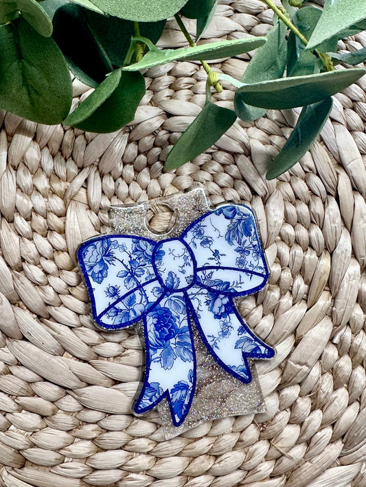 Blue Floral Bow