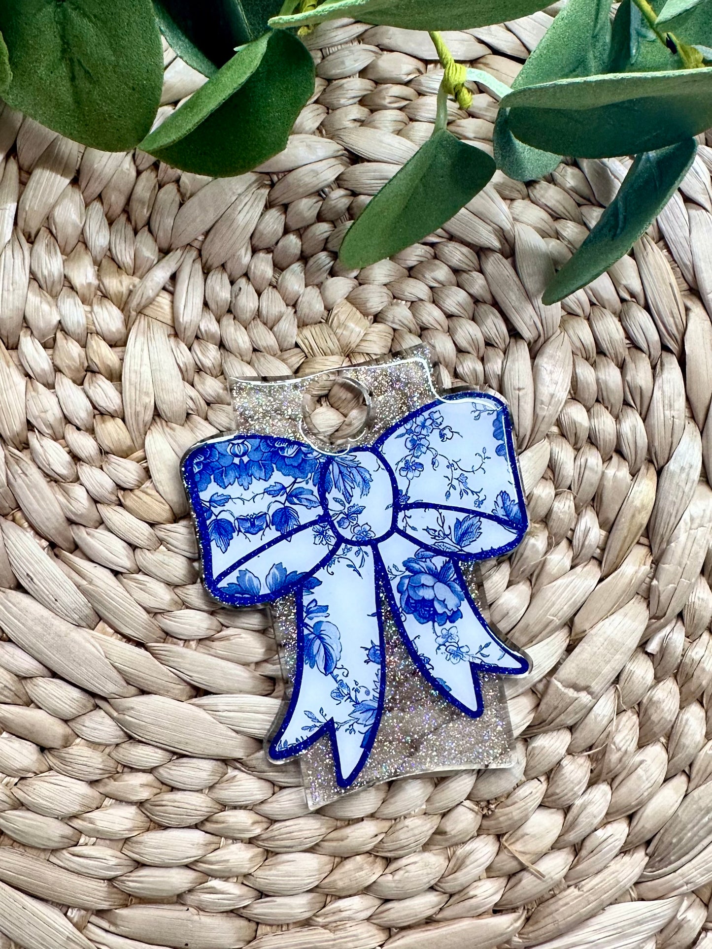 Blue Floral Bow