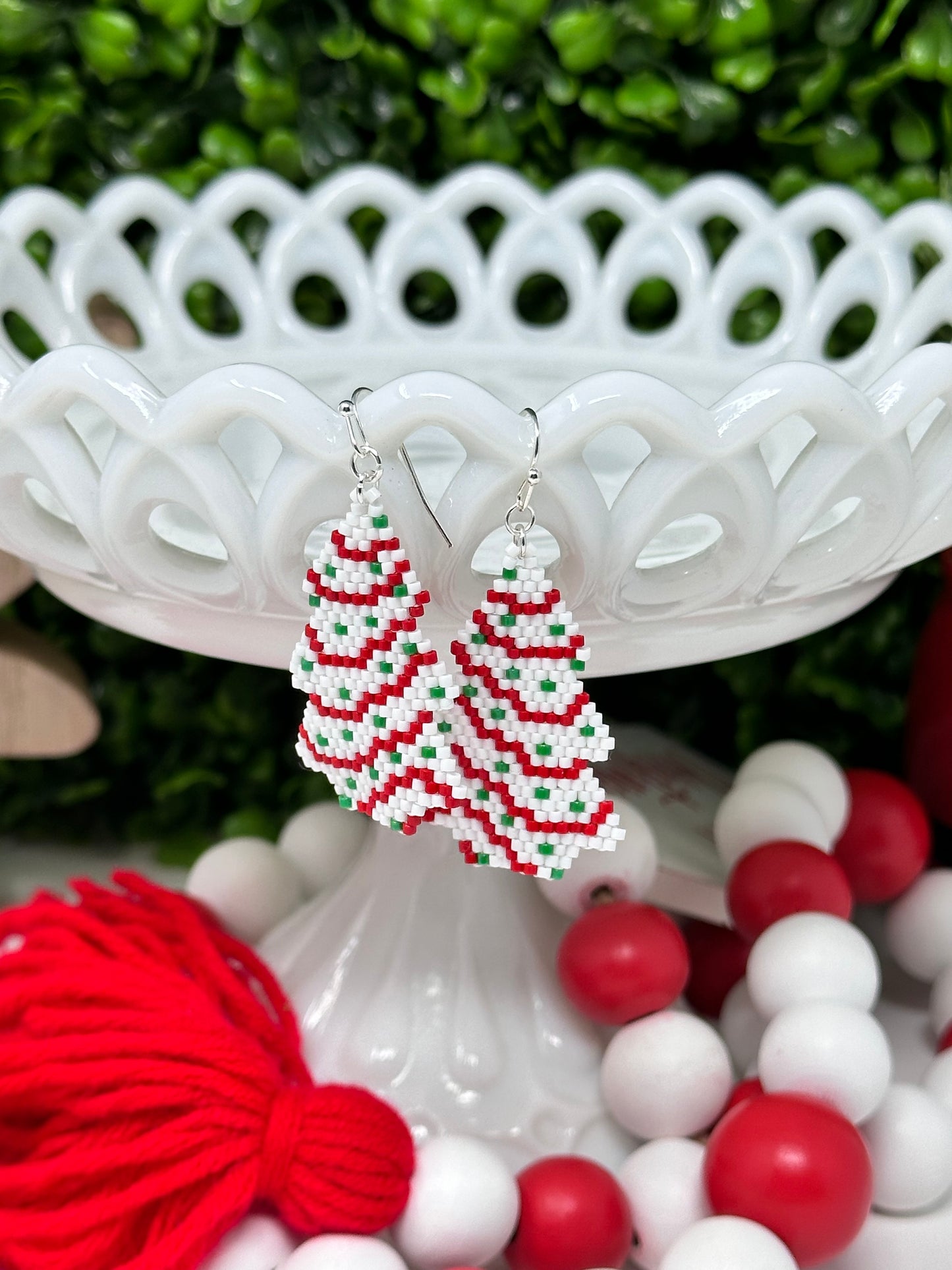 Beaded Christmas Tree Cake  Earrings