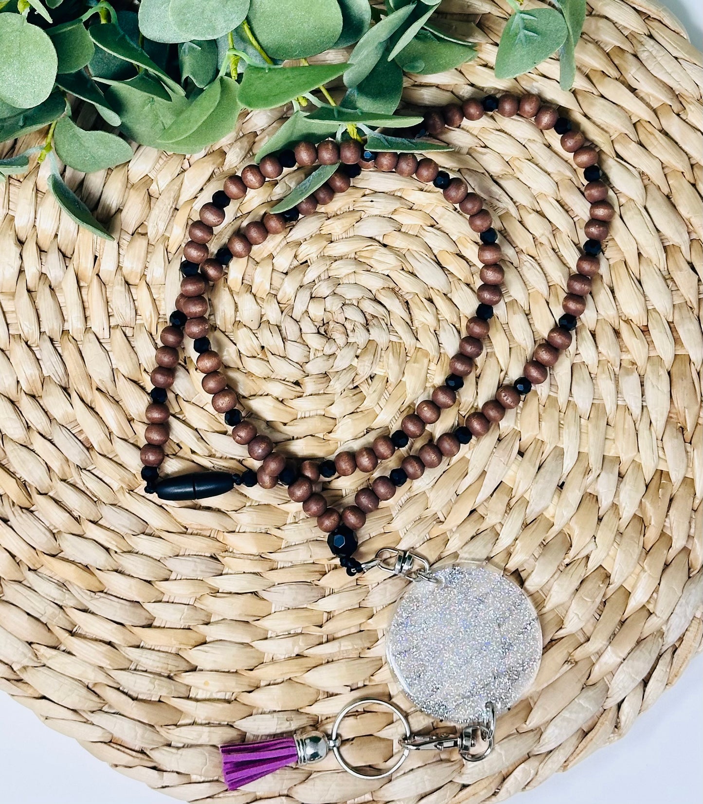 Dark Brown w Black Faceted Beads