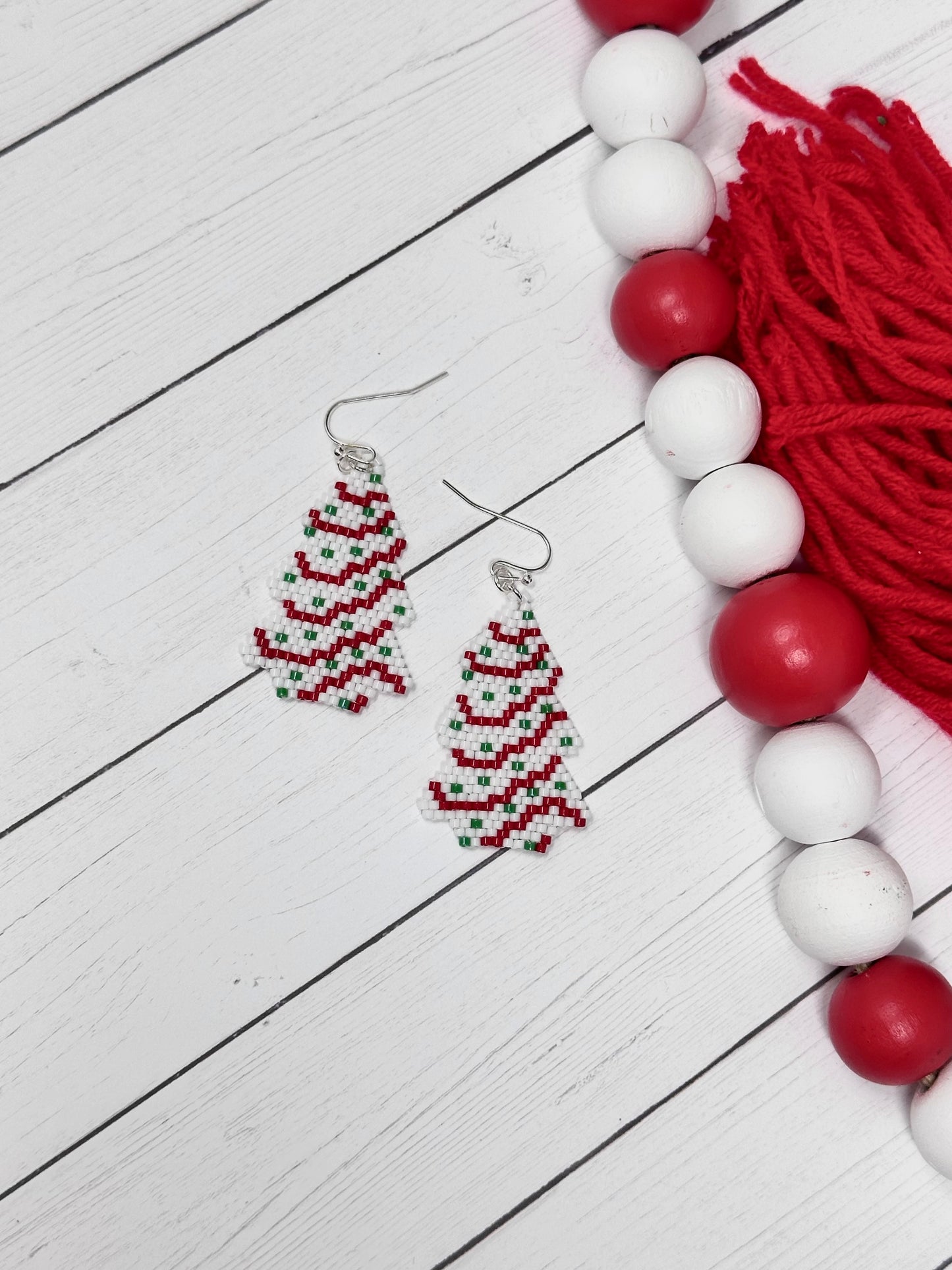 Beaded Christmas Tree Cake  Earrings