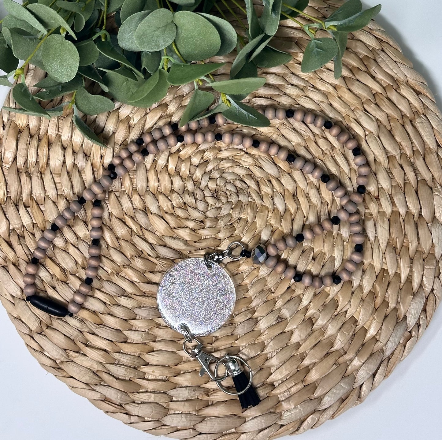 Grey Washed w Black Faceted Beads