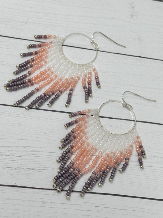 Peachy Lavender Beaded Earrings