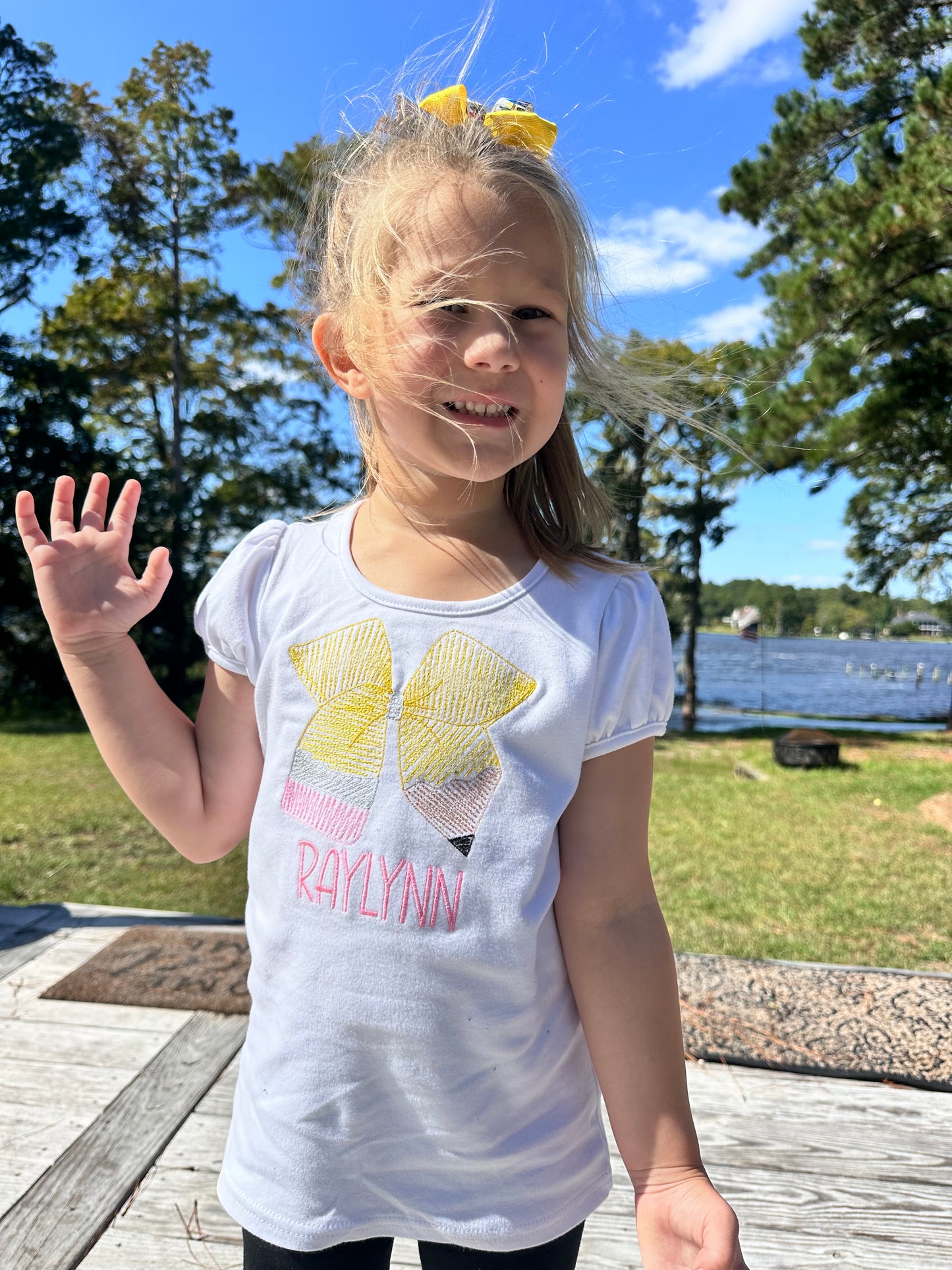 Pencil Bow Embroidered Tee