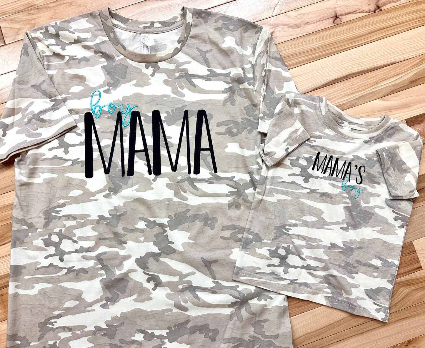 Tan Camo Boy Mama/Mama's Boy Matching Tee's