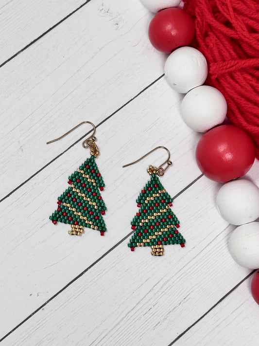 Woven Christmas Tree Bead Earrings
