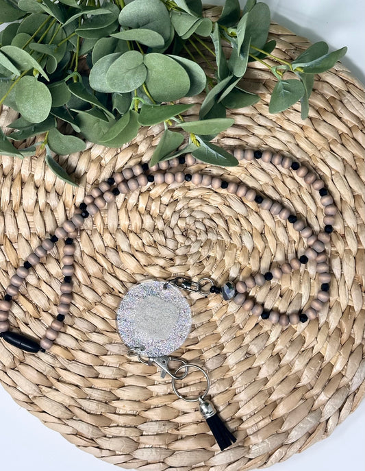 Grey Washed w Black Faceted Beads