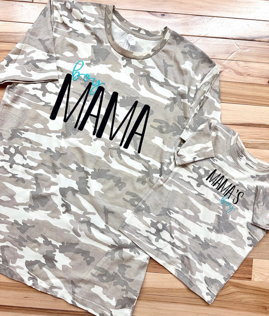 Tan Camo Boy Mama/Mama's Boy Matching Tee's