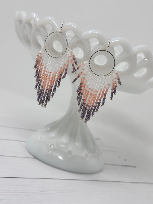 Peachy Lavender Beaded Earrings