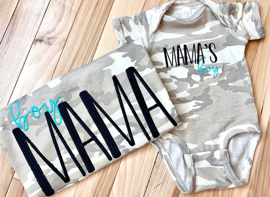 Tan Camo Boy Mama/Mama's Boy Matching Tee's