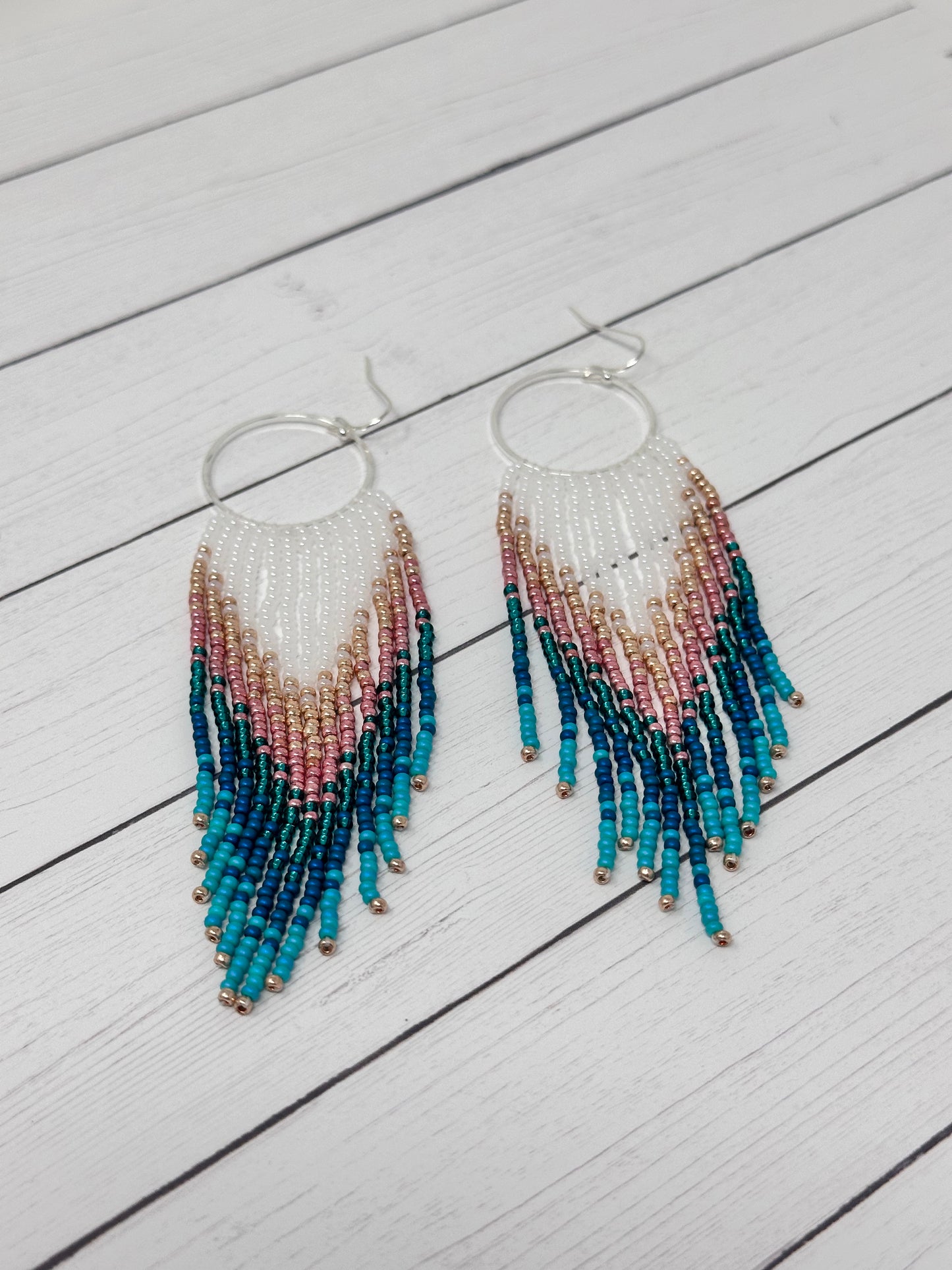 Teal Metallic Beaded Earrings