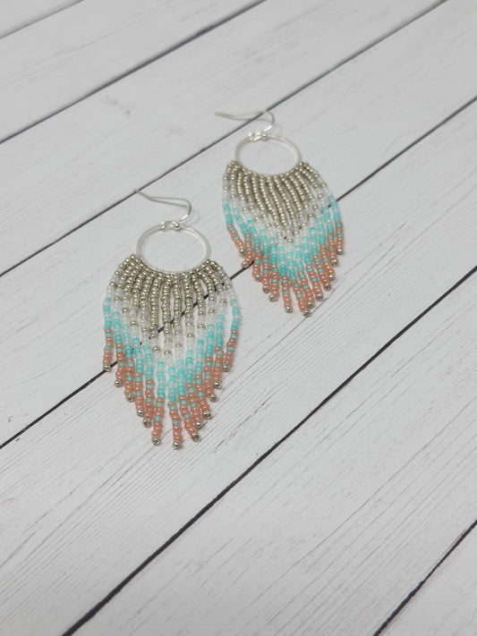 Peachy Mint Beaded Earrings