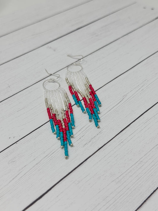 Red and Teal Beaded Earrings