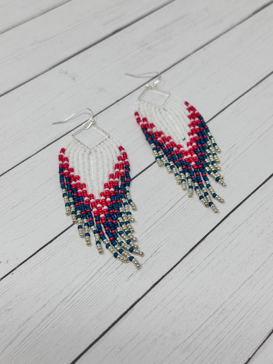 Teal and Red Beaded Earrings