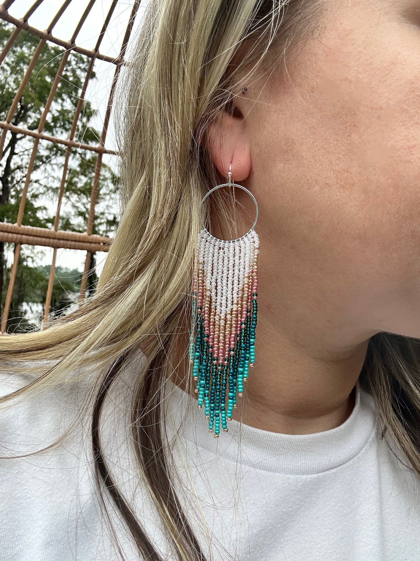 Teal Metallic Beaded Earrings